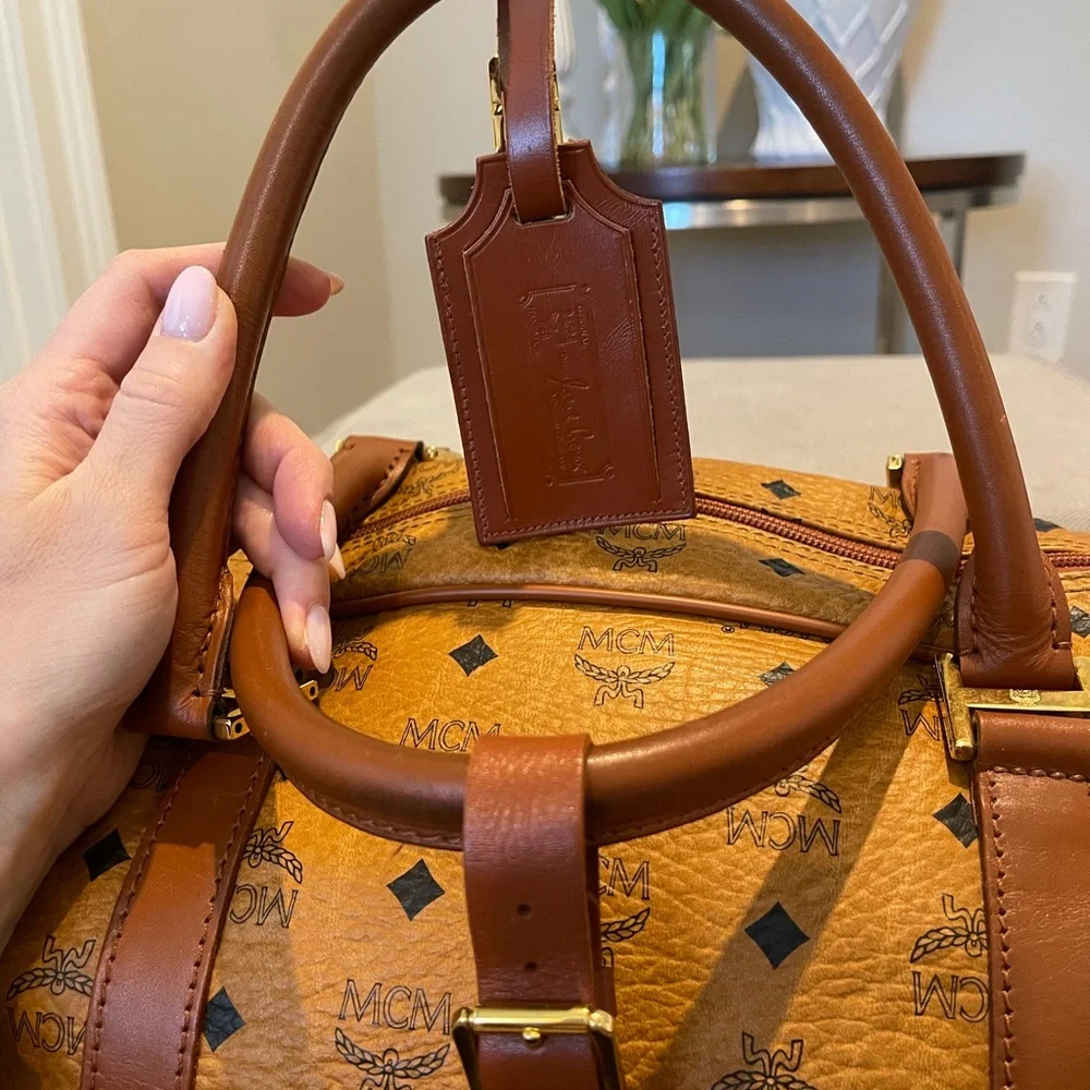 MCM Tan Logo Duffel Bag